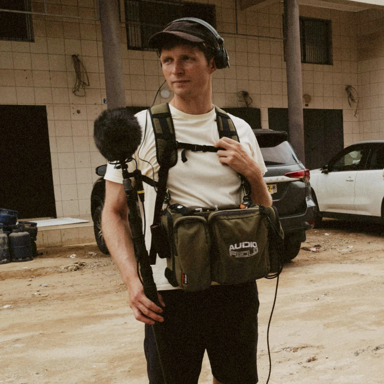 Paul Kusnierek carrying field recording equipment