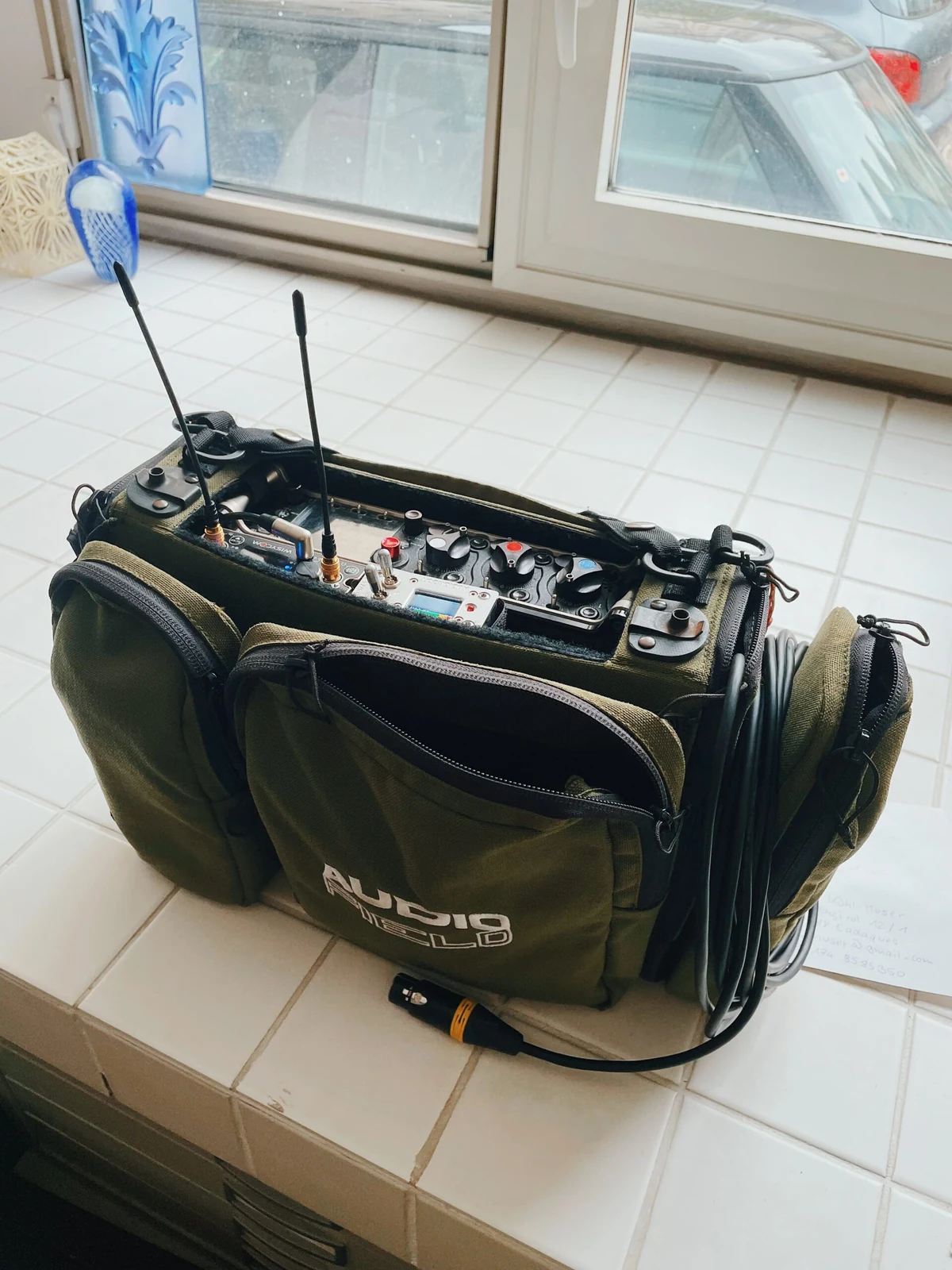 Location sound recording bag with mixer, receivers and headphones